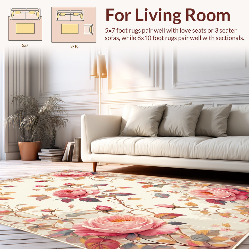 Vintage Pink Rose Garden Pattern Rug
