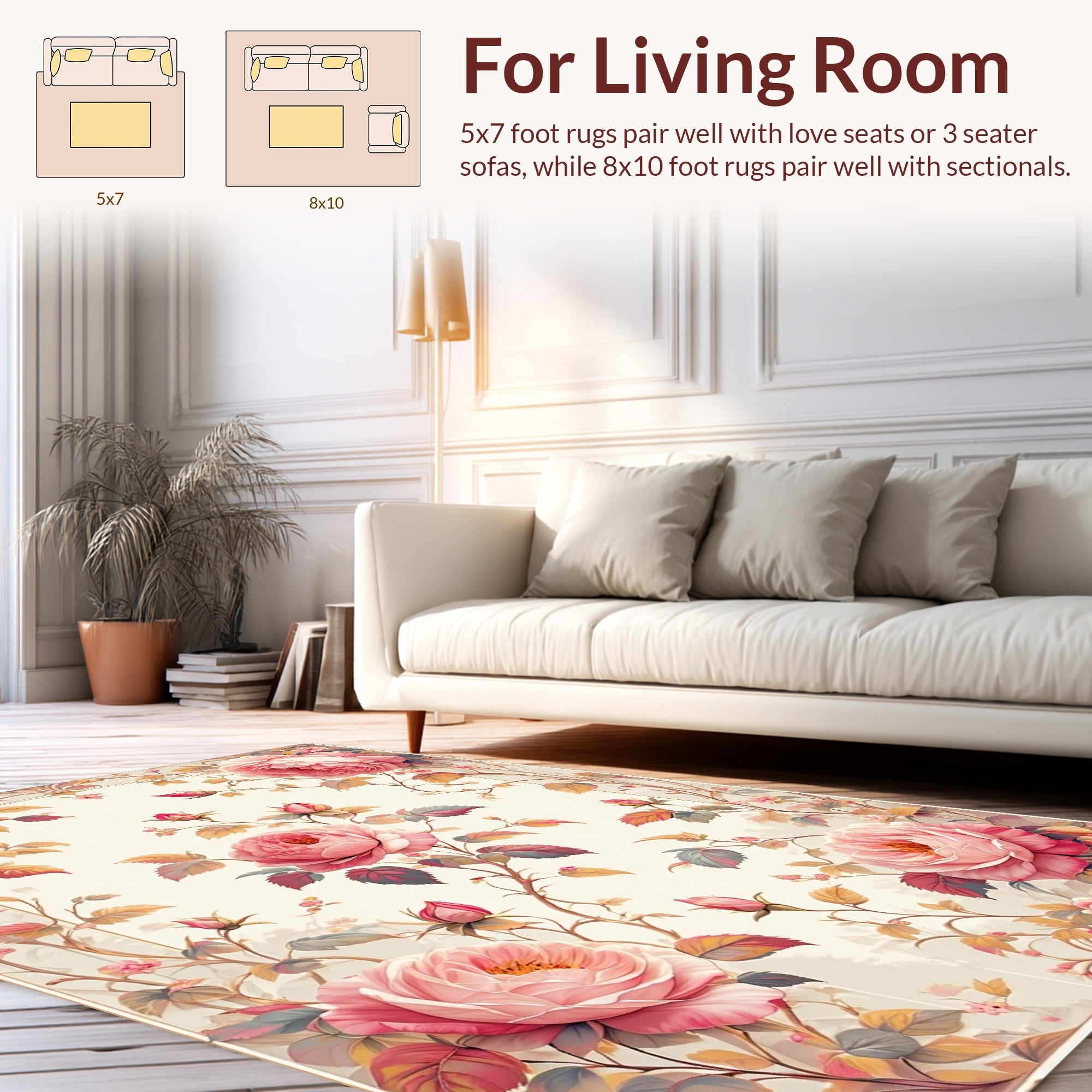 Vintage Pink Rose Garden Pattern Rug