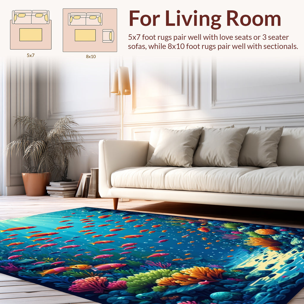 Vibrant Coral Reef Fish School Rug