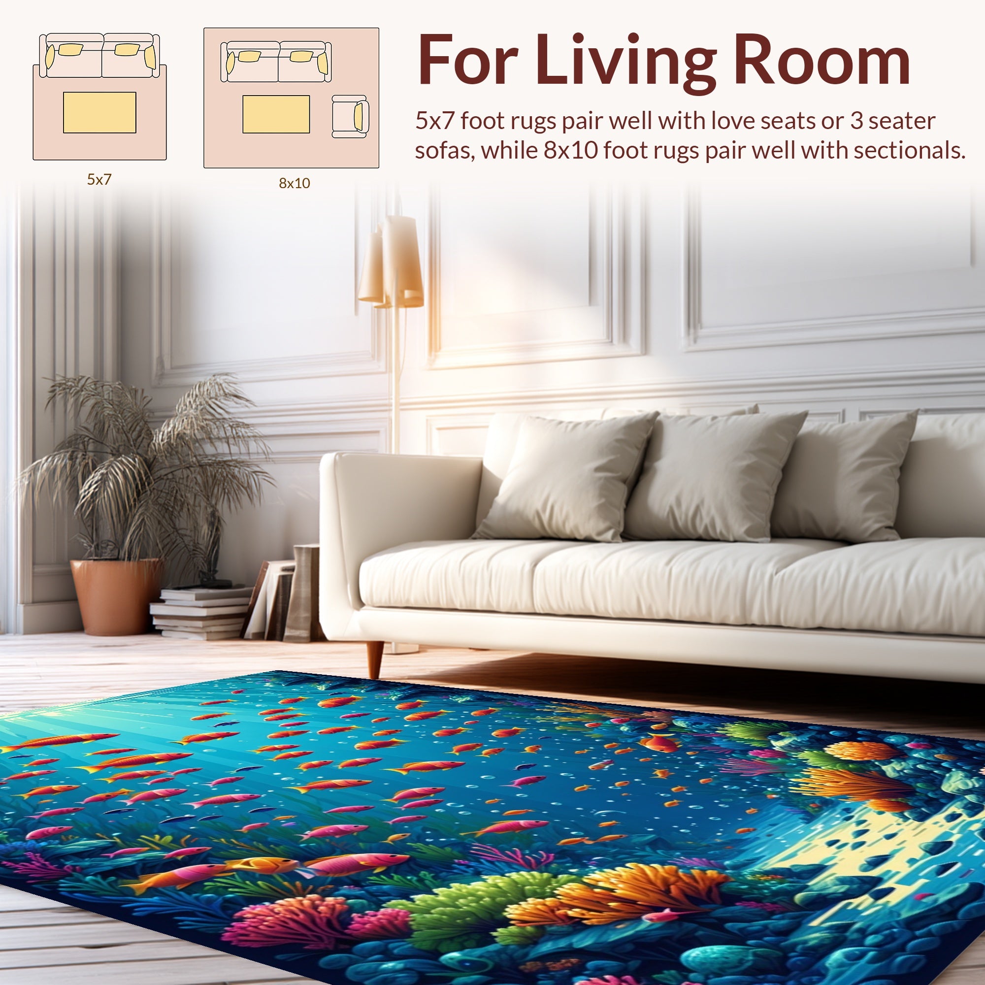 Vibrant Coral Reef Fish School Rug
