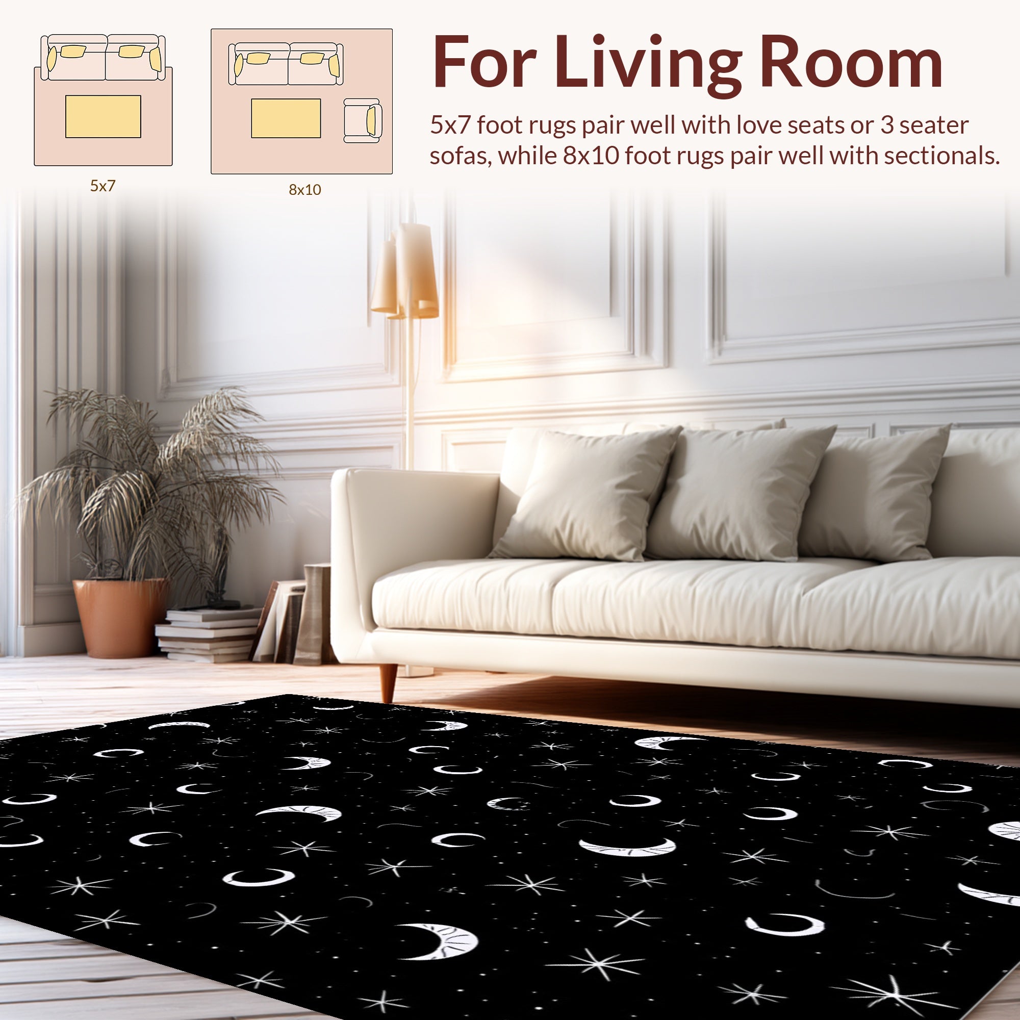 Celestial Moon Stars Pattern Design Rug