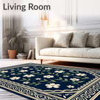 Deep Navy White Blossom Garden Rug