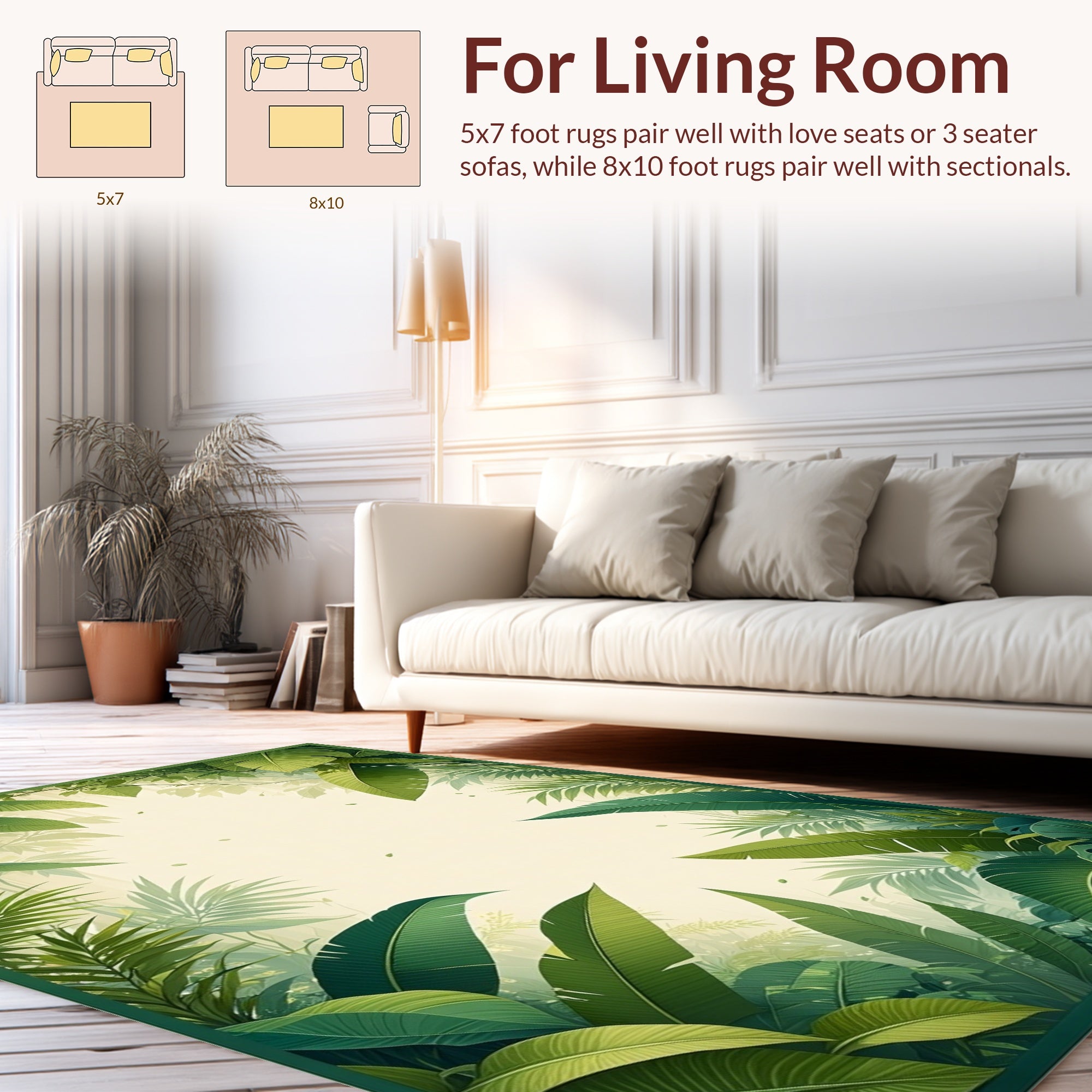Lush Tropical Jungle Leaf Pattern Rug