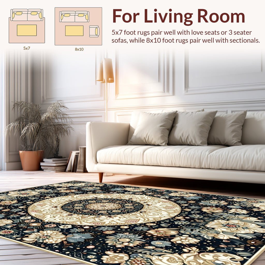 Ornate Floral Mandala Dark Pattern Rug