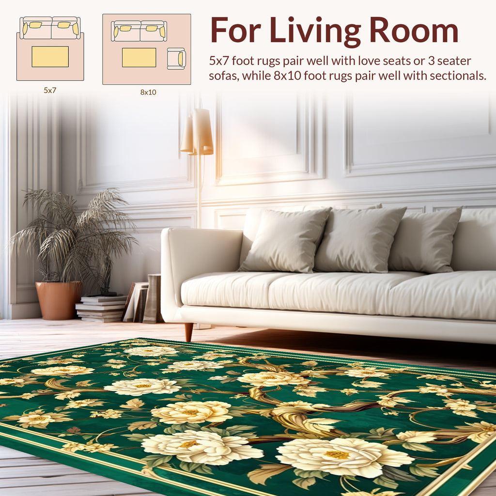 Emerald Floral Vine Pattern Rug