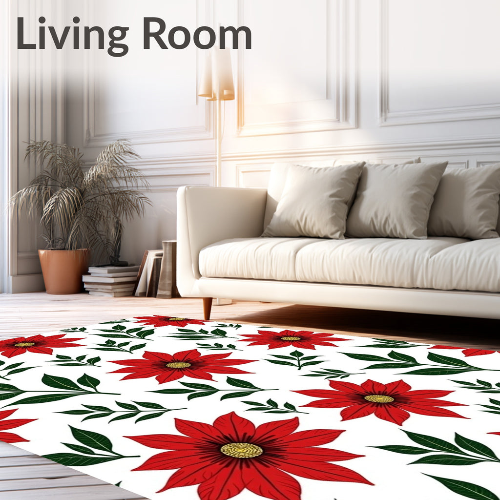 Crimson Red Floral Green Foliage Rug