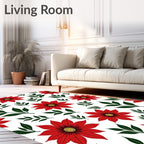 Crimson Red Floral Green Foliage Rug