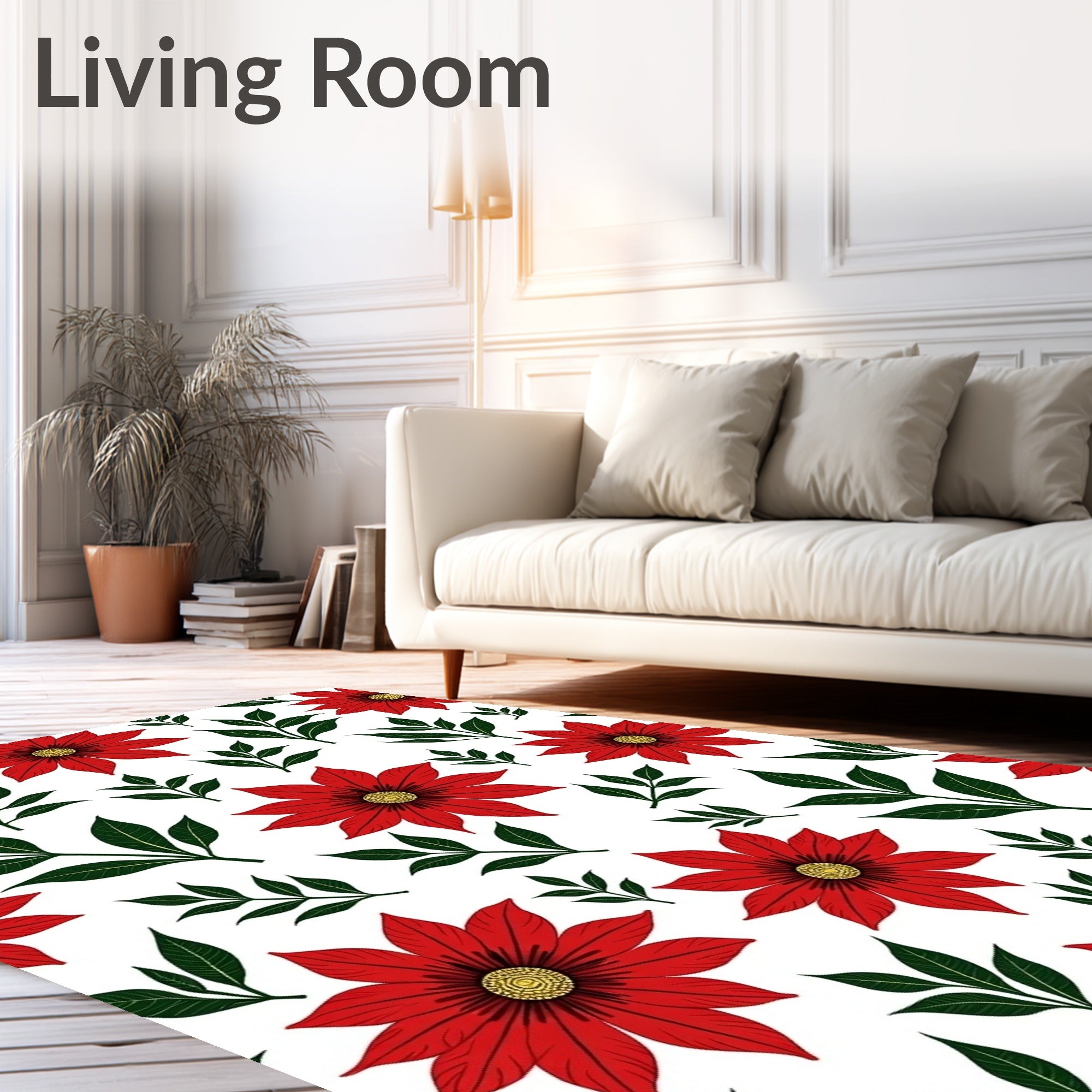 Crimson Red Floral Green Foliage Rug