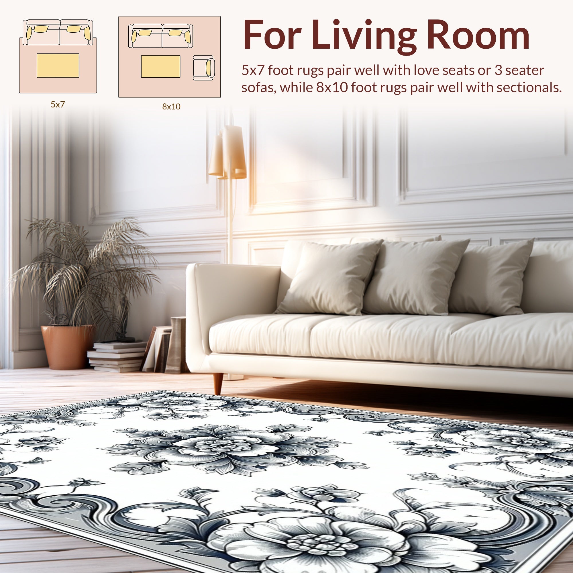 Elegant Floral Scrollwork Pattern Rug