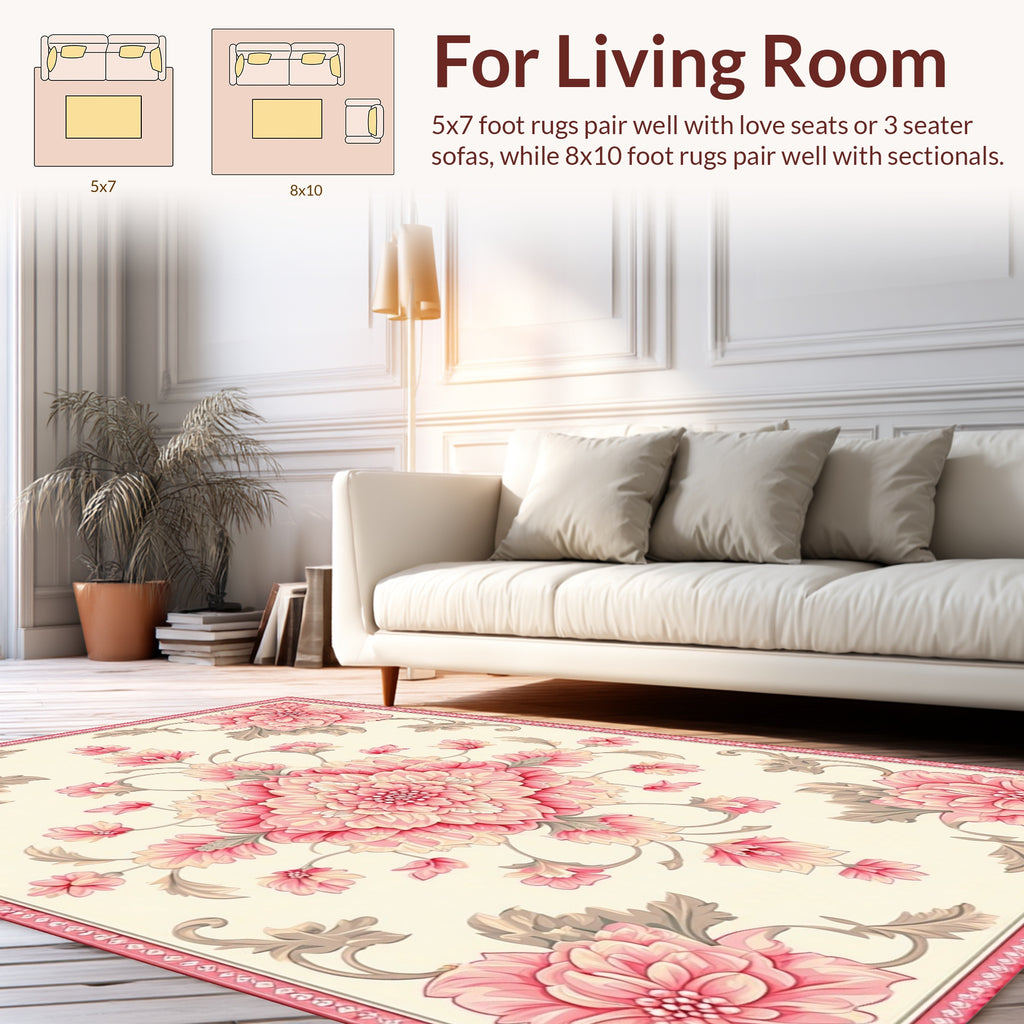 Floral Medallion With Pink Blossoms Rug