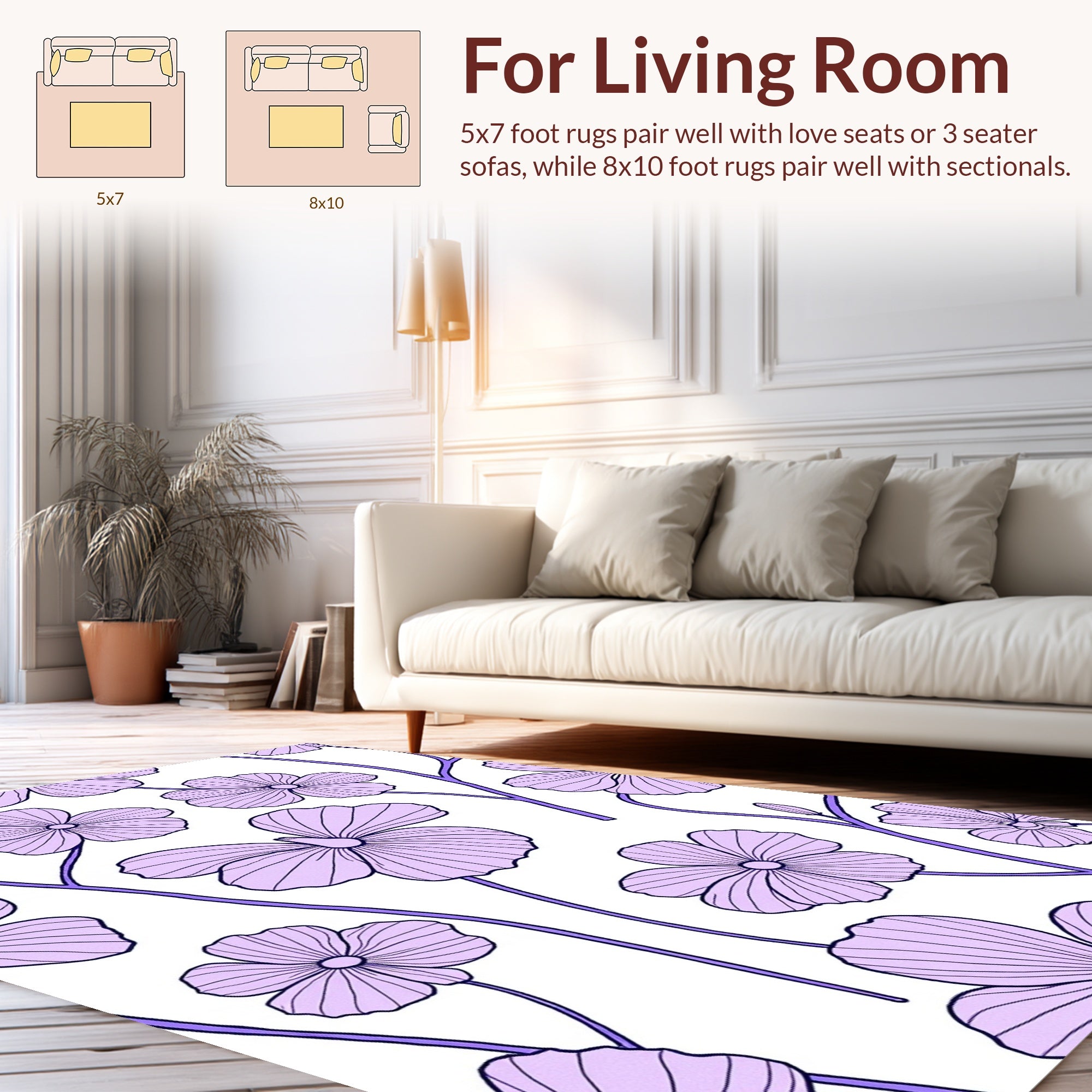 Delicate Purple Floral Vine Pattern Rug