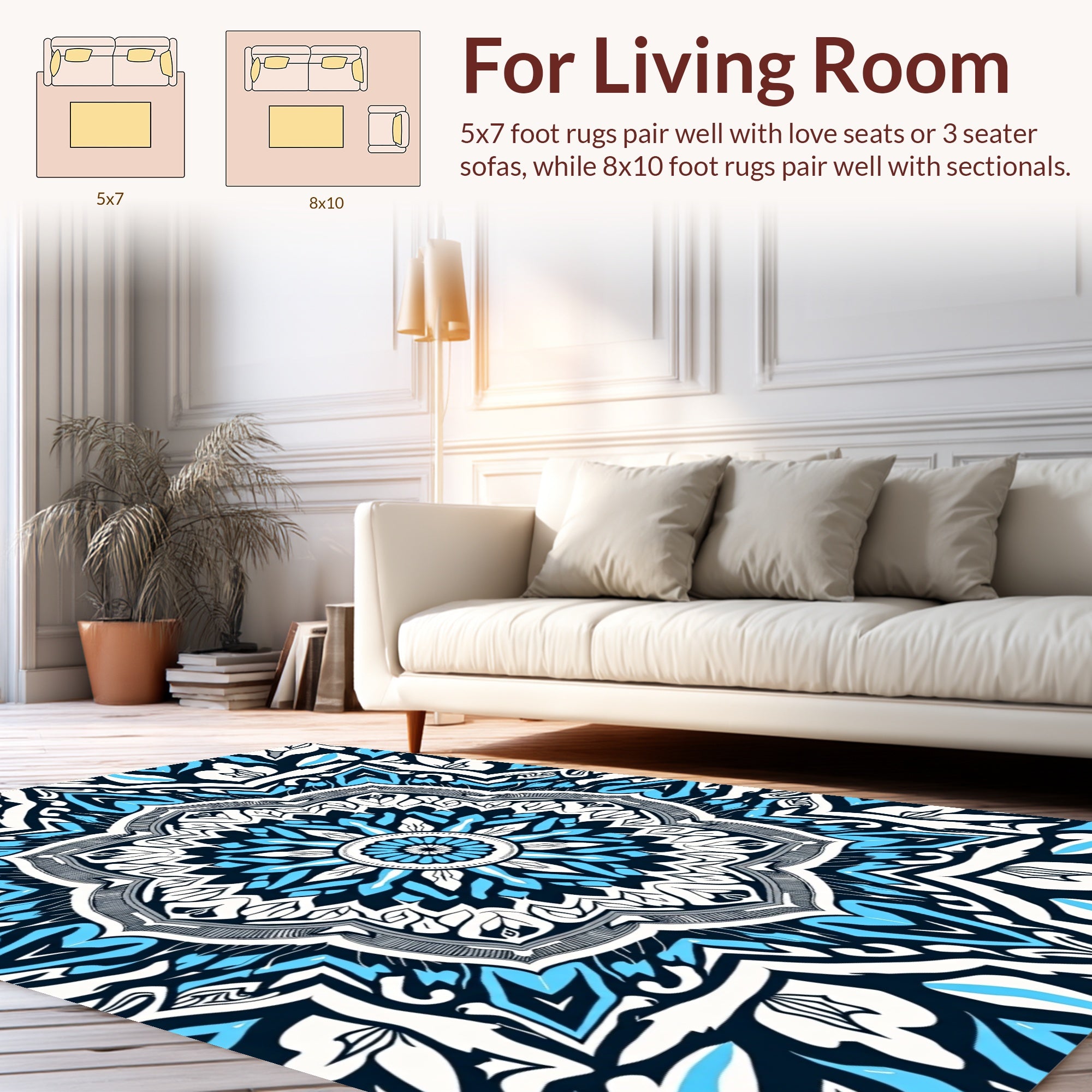 Intricate Blue White Floral Mandala Rug