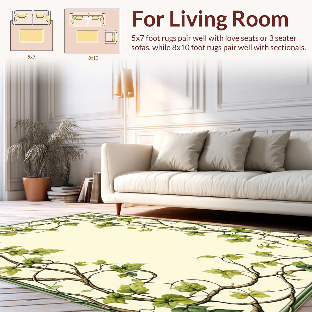 Green Vine Botanical Pattern Rug