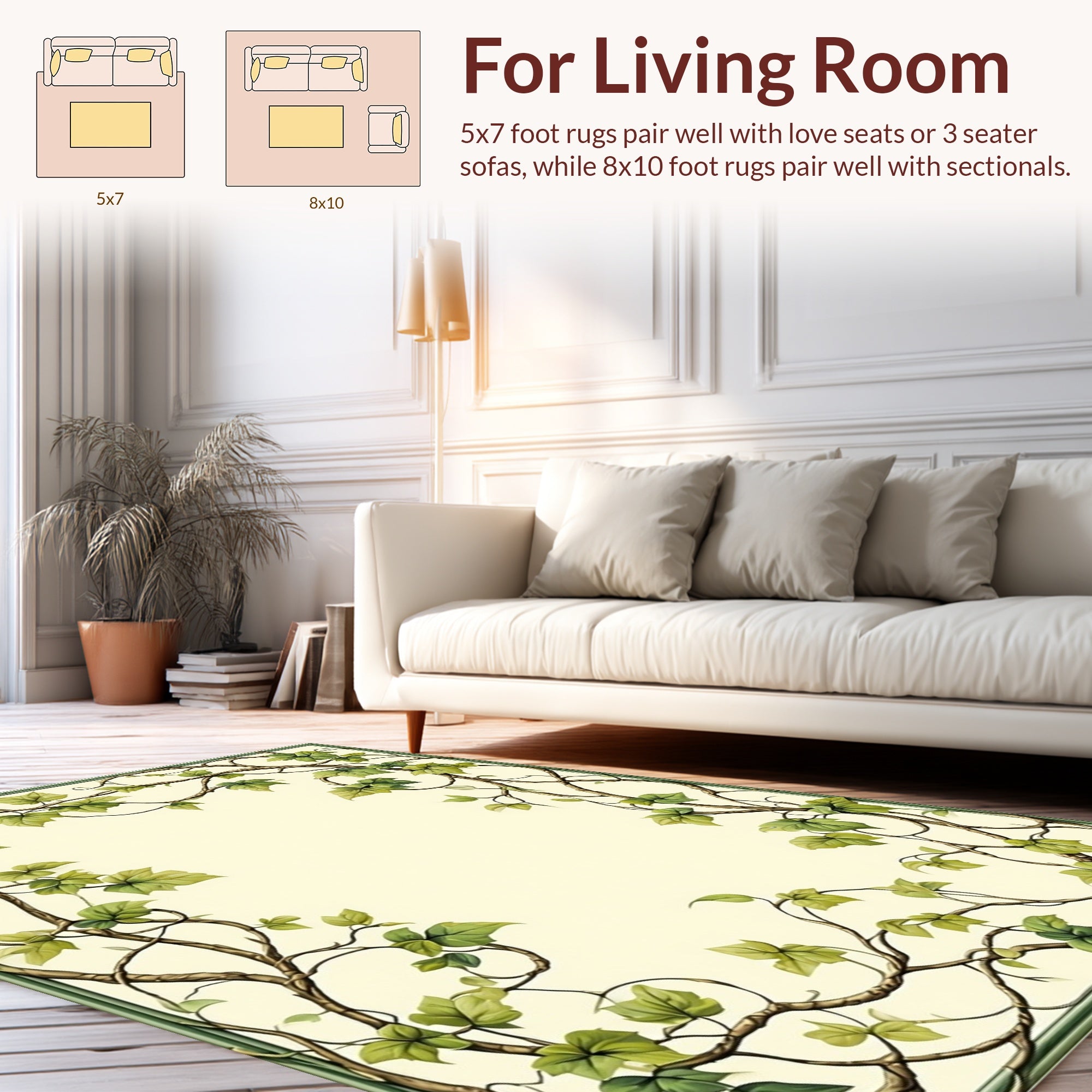 Green Vine Botanical Pattern Rug
