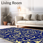 Royal Blue Golden Floral Symmetry Rug