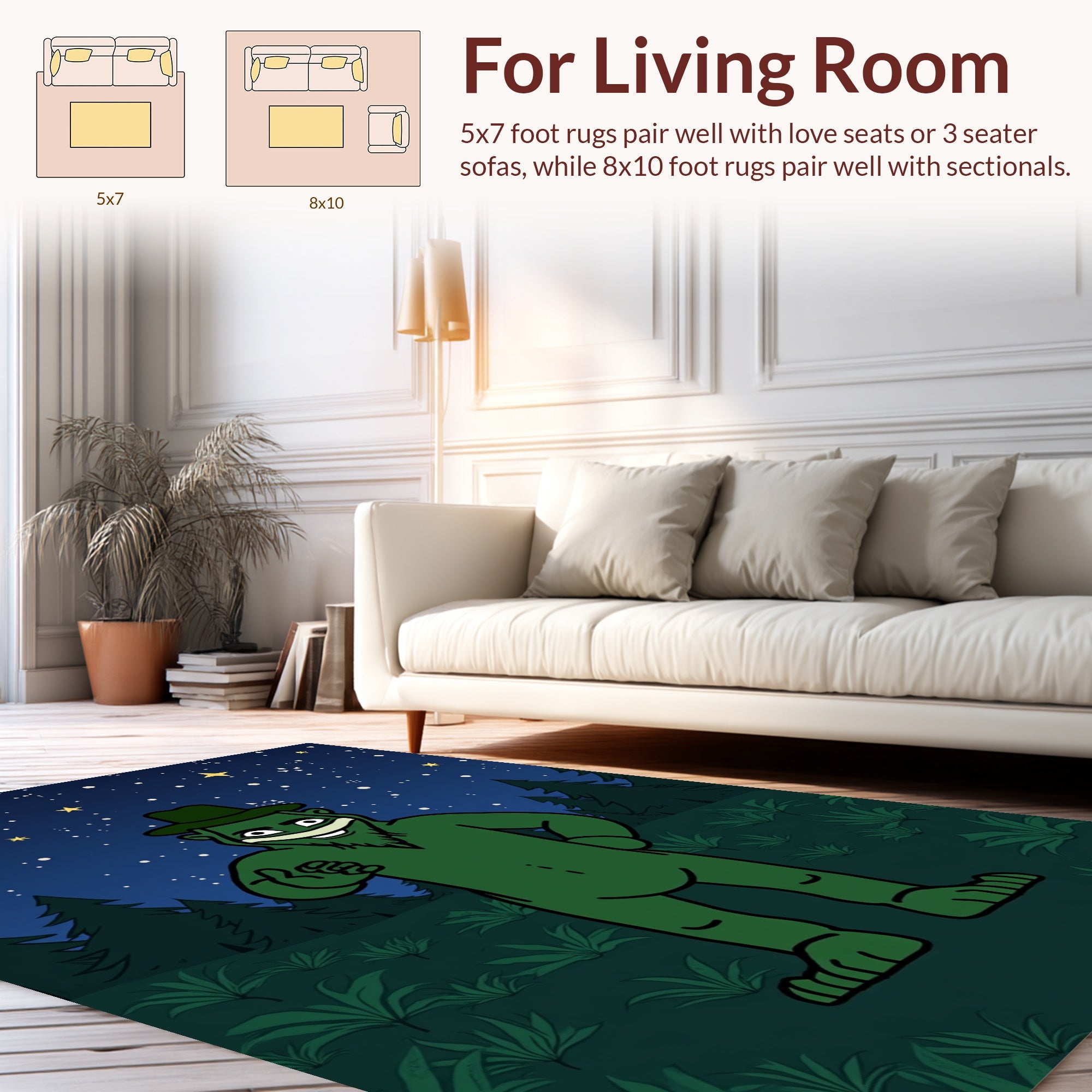 Green Creature Starry Night Woodland Pattern Rug
