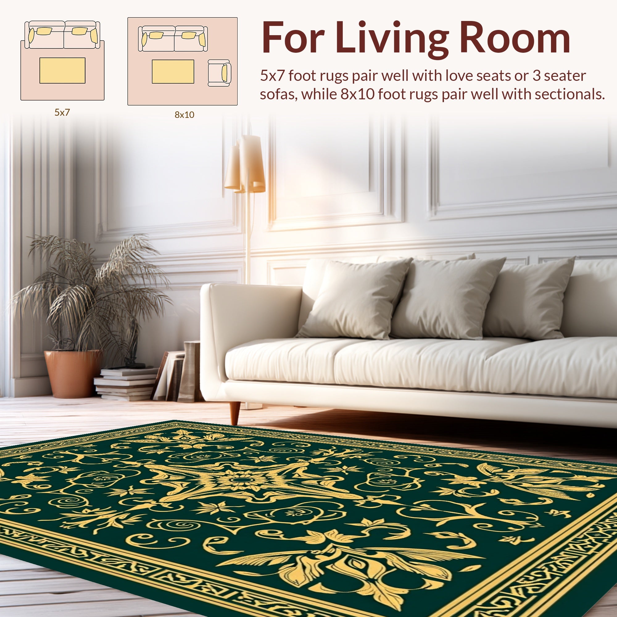 Golden Floral Art Nouveau Border Design Rug