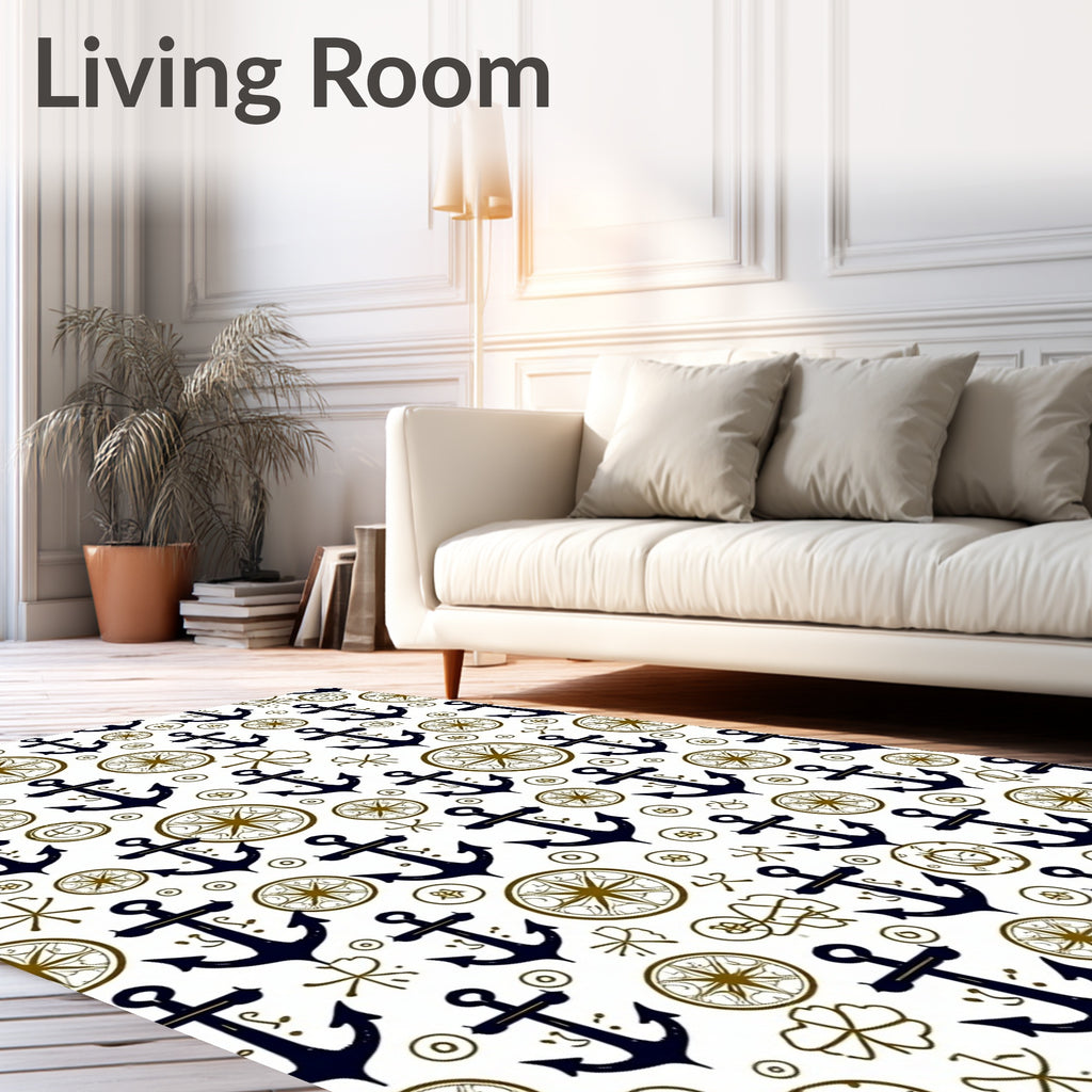 Nautical Navy Anchor Compass Roses Rug