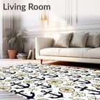 Nautical Navy Anchor Compass Roses Rug