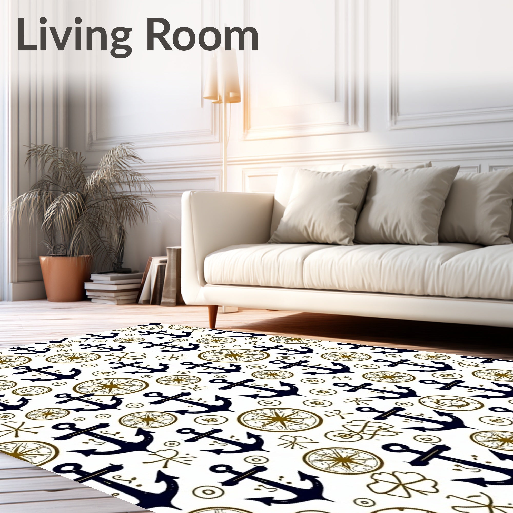 Nautical Navy Anchor Compass Roses Rug
