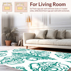 Teal Damask Ornate Scrolling Design Rug