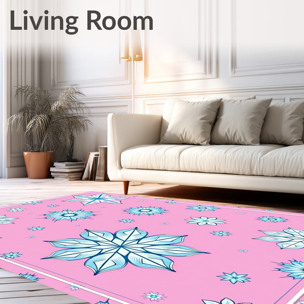 Pink Blue Floral Medallion Scattered Rug