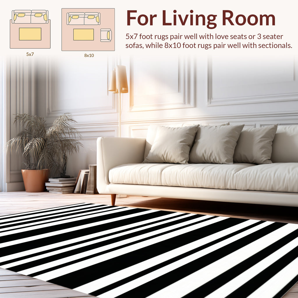 Modern Black and White Horizontal Stripes Rug