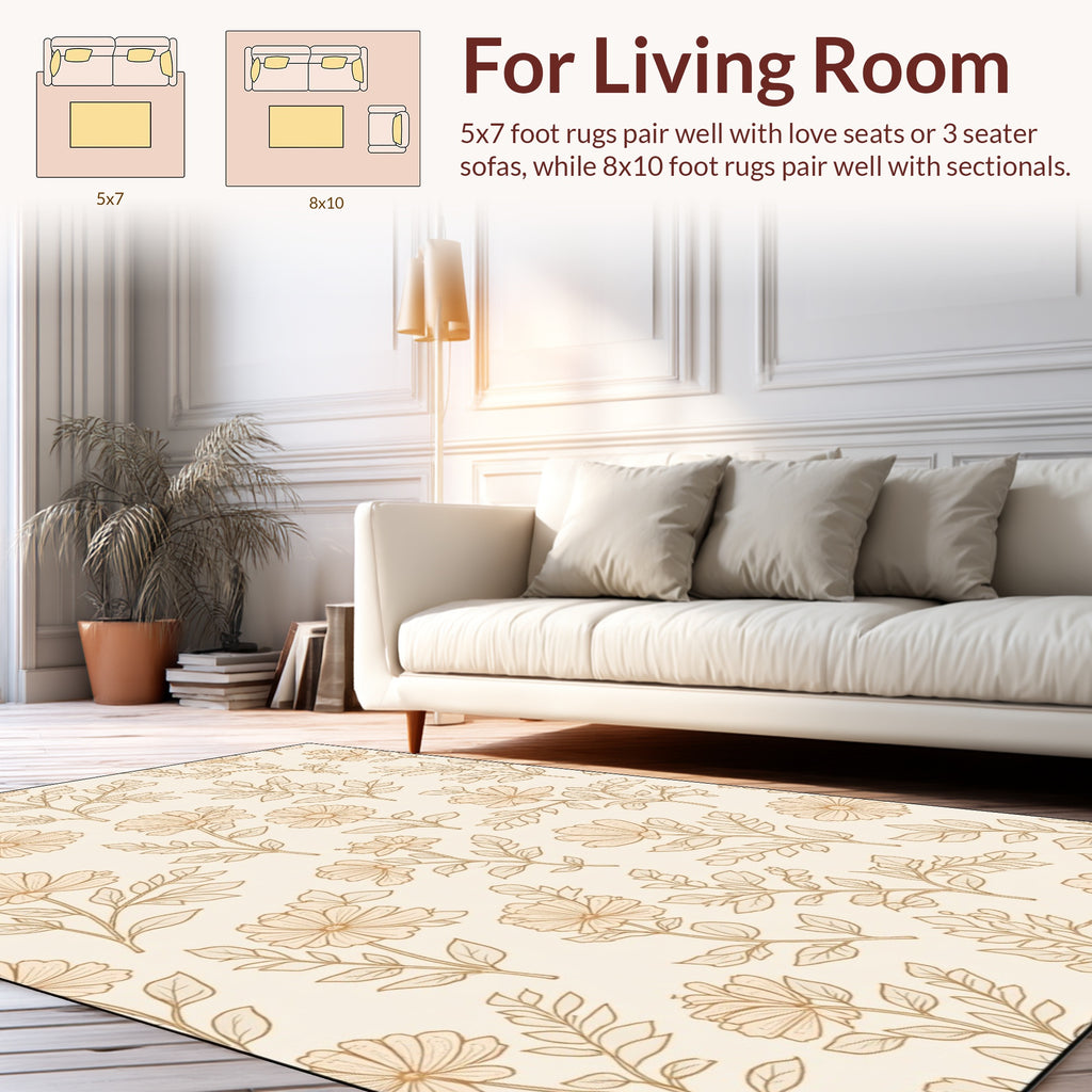 Delicate Floral Branch Outline Pattern Rug