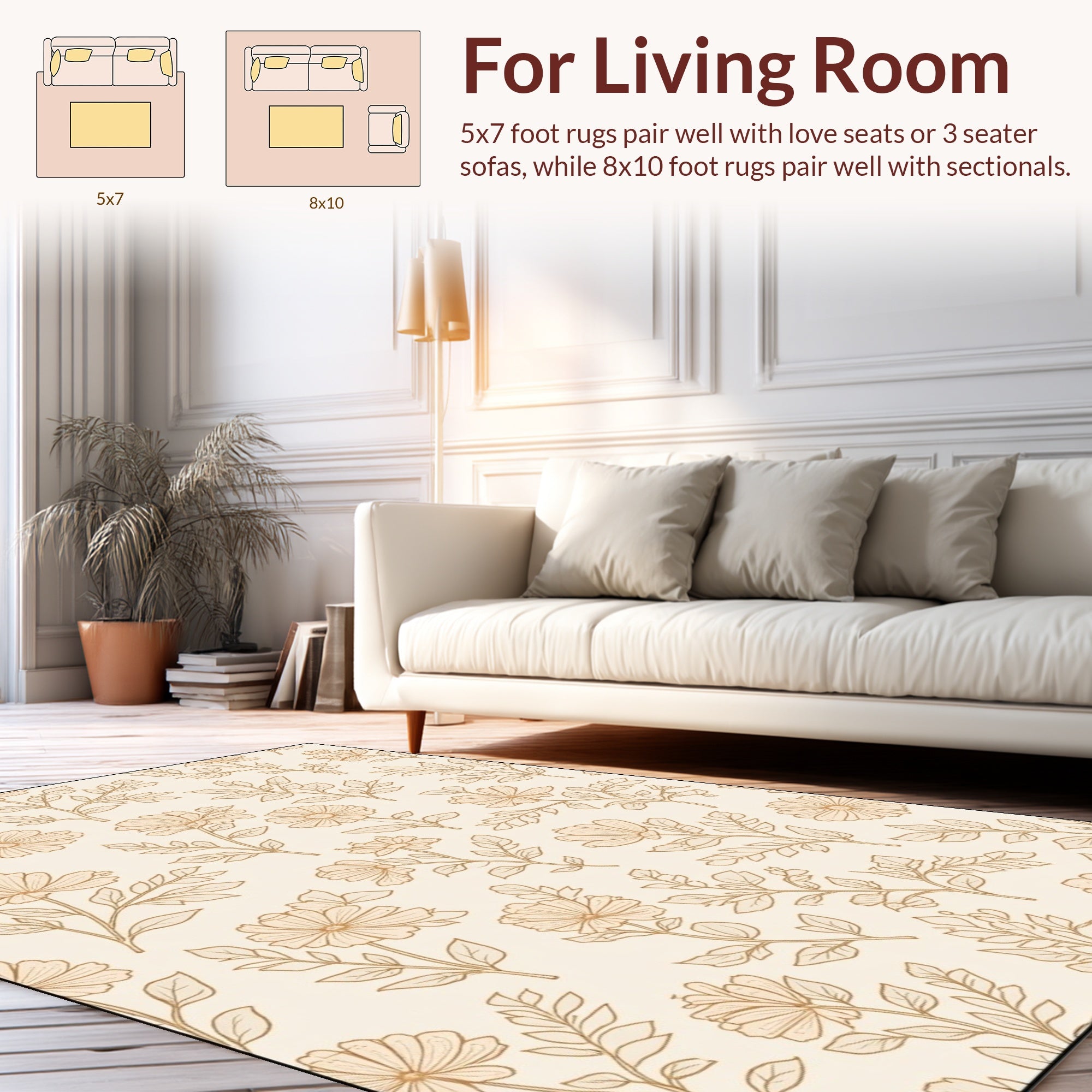 Delicate Floral Branch Outline Pattern Rug