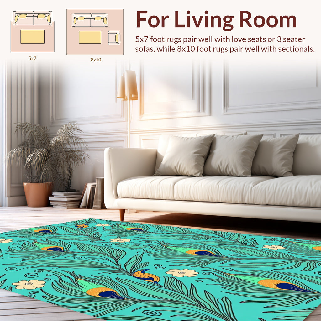 Feather Flower Teal Pattern Rug