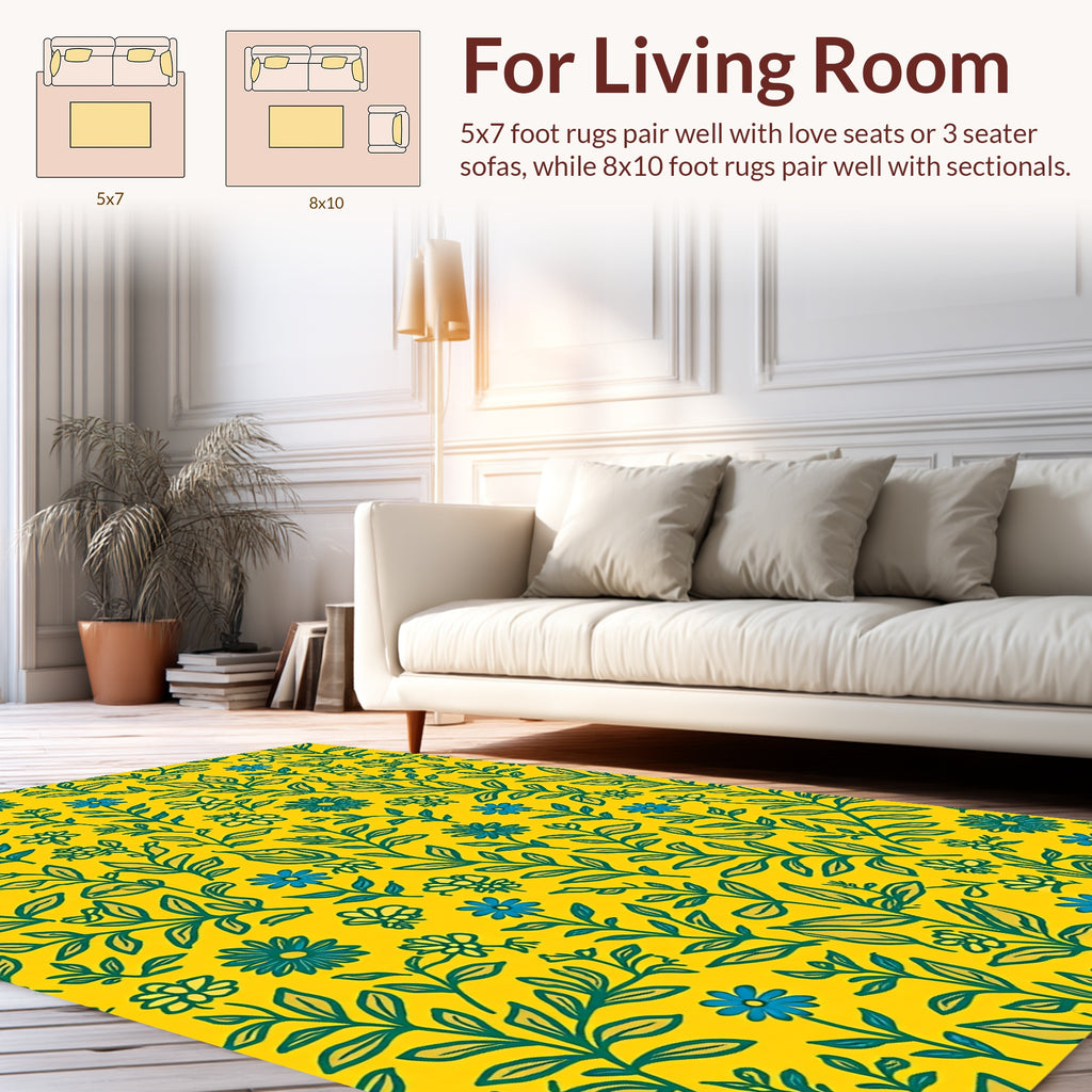 Yellow Floral Vine Pattern Rug