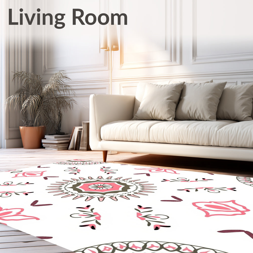 Pink Cream Coral Medallion Folk Art Rug