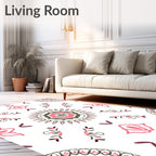 Pink Cream Coral Medallion Folk Art Rug