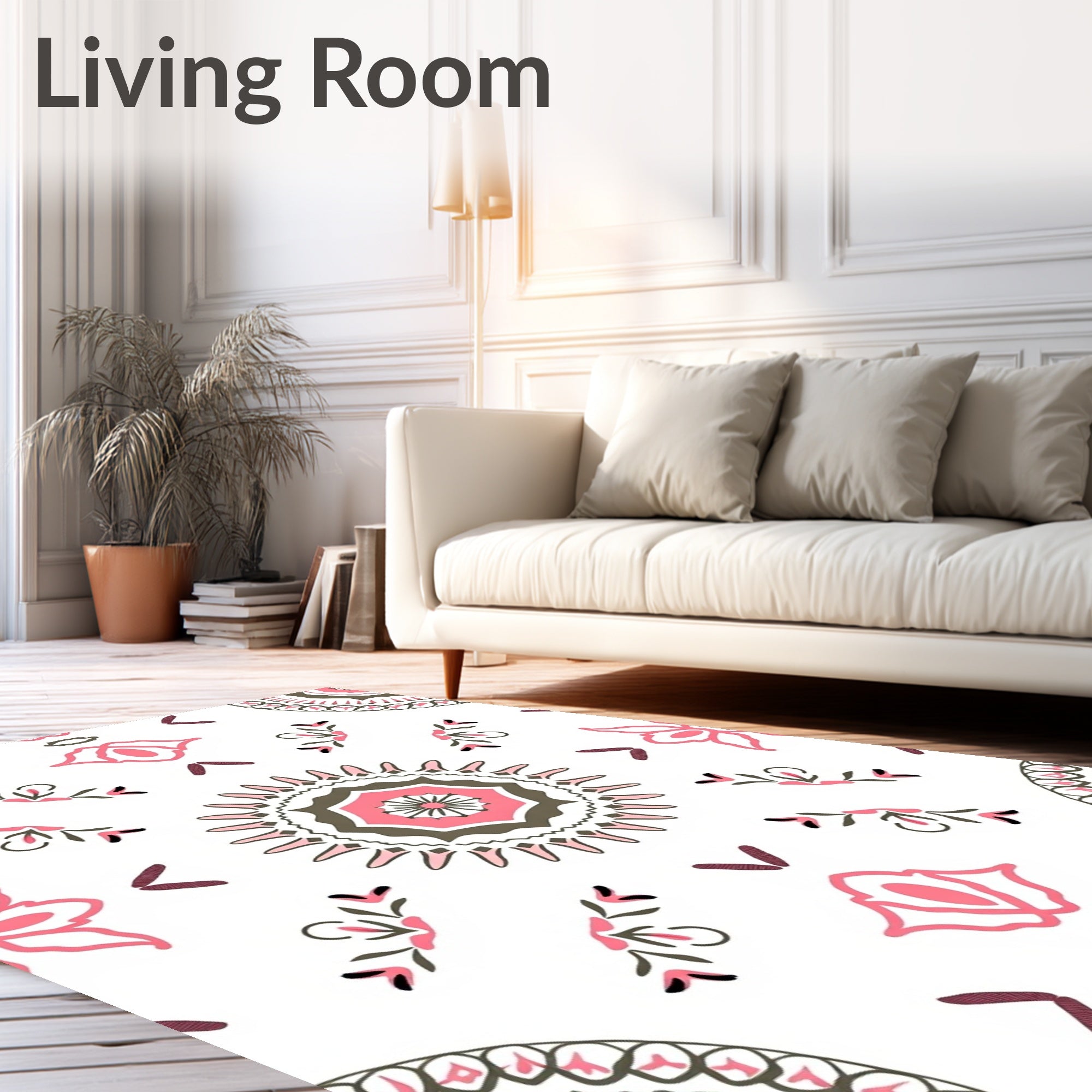 Pink Cream Coral Medallion Folk Art Rug