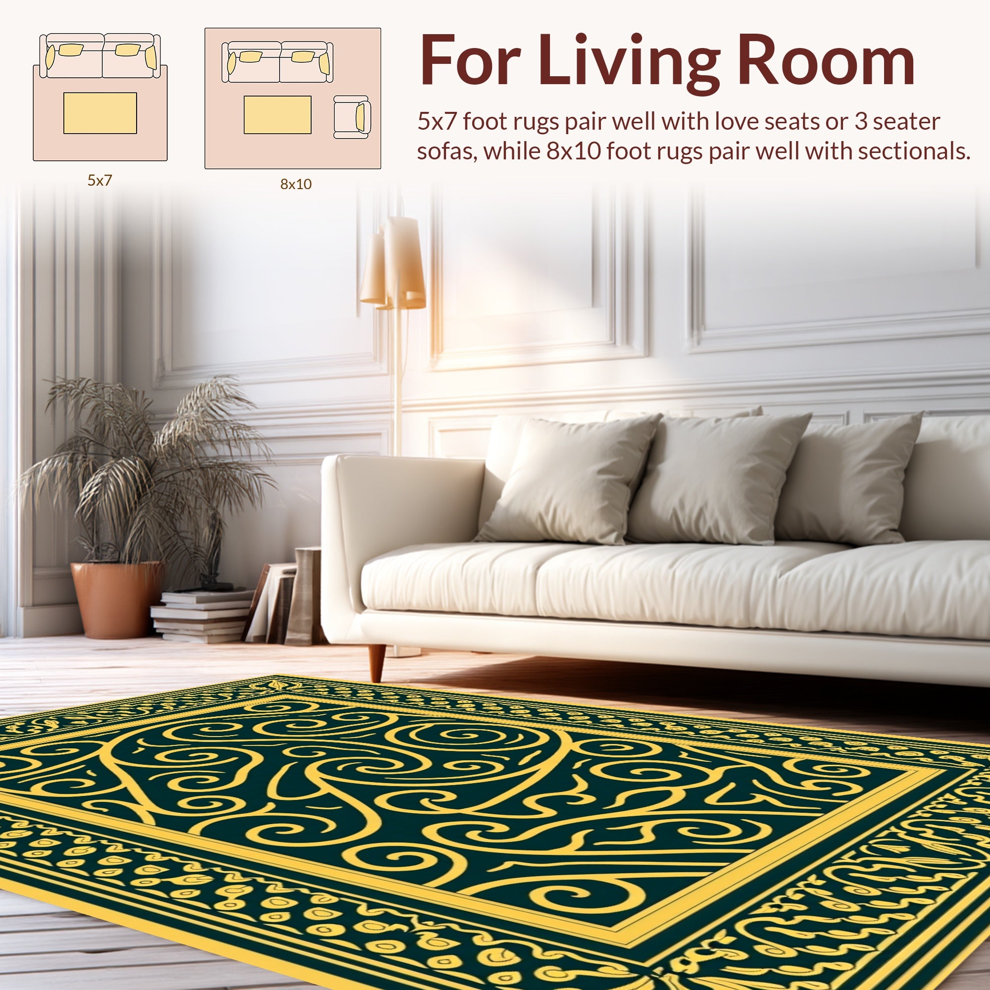 Golden Swirls With Ornate Border Rug