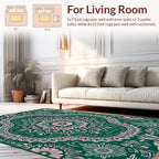 Floral Mandala Patterned Green Pink Rug