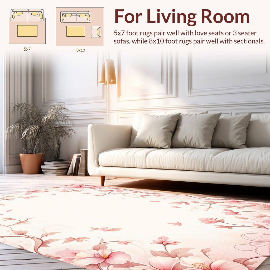 Soft Pink Floral Scrollwork Garden Rug