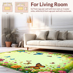 Whimsical Butterflies Floral Meadow Design Rug