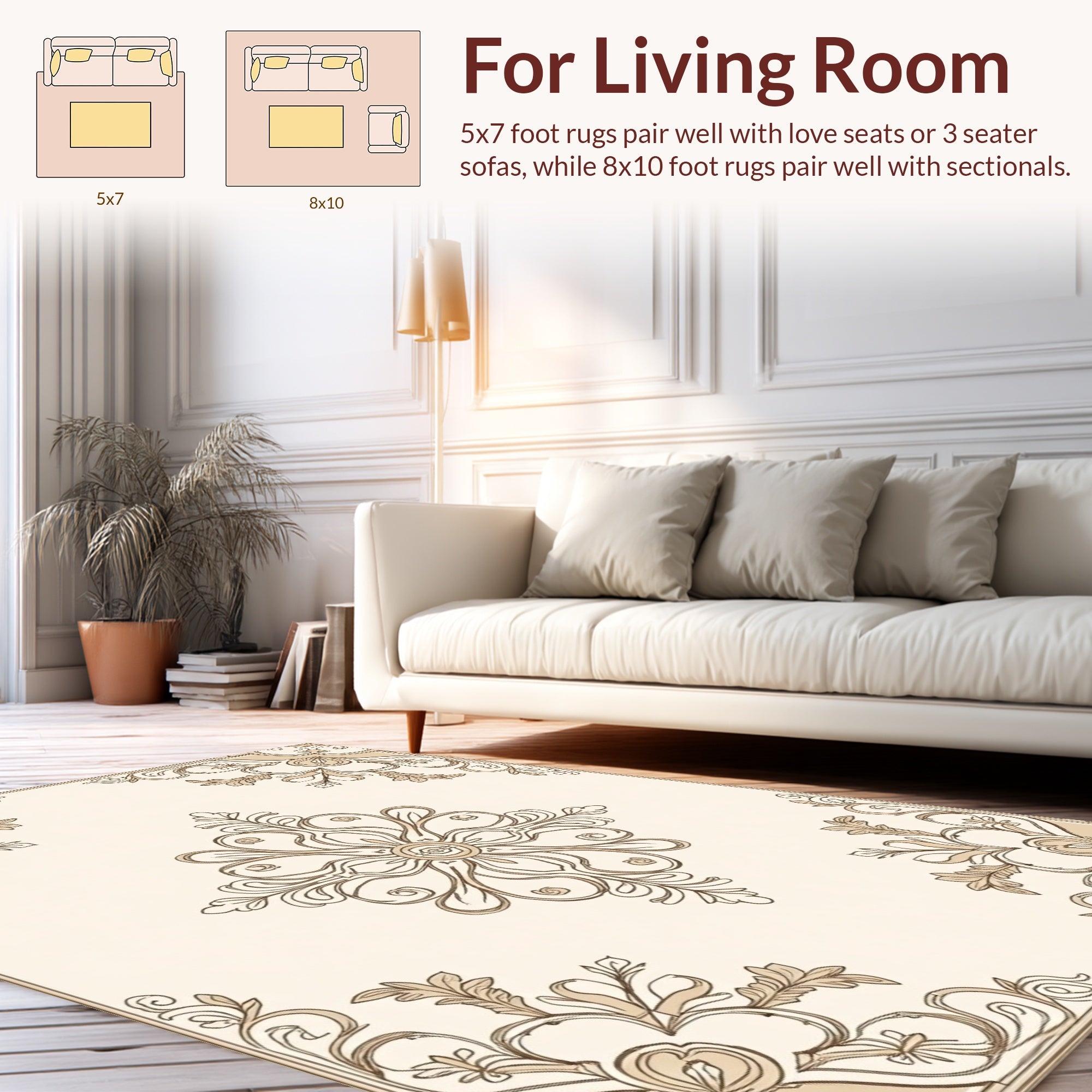 Ornate Filigree Floral Scroll Pattern Rug