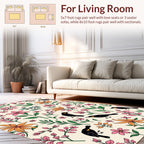 Whimsical Birds and Botanical Flowers Pattern Rug