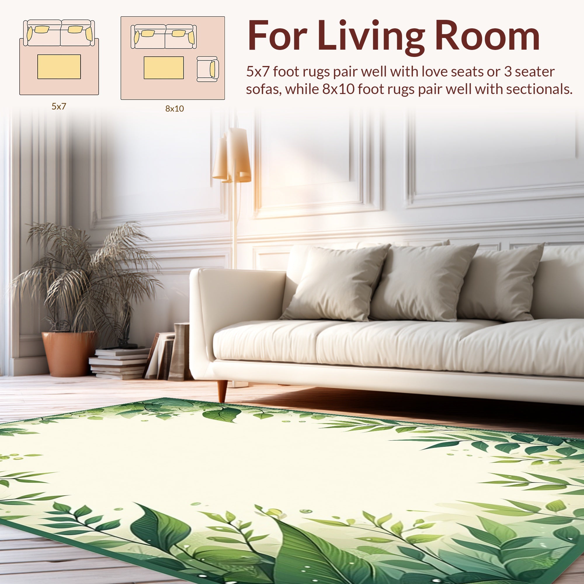 Lush Greenery Watercolor Leaf Pattern Rug