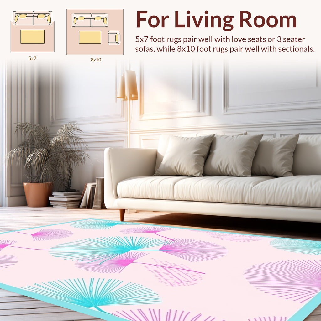 Fan Leaf Motif Tropical Pattern Rug