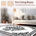 Black White Ornate Floral Swirls Design Rug