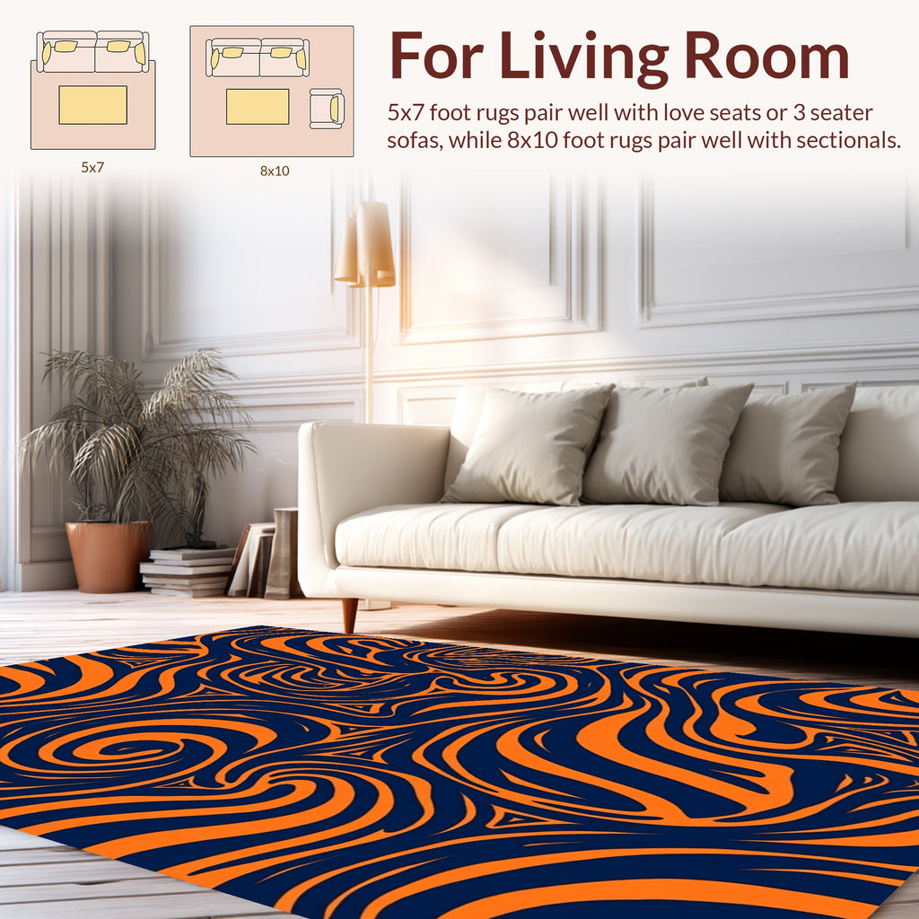 Dynamic Swirls Orange and Navy Pattern Rug