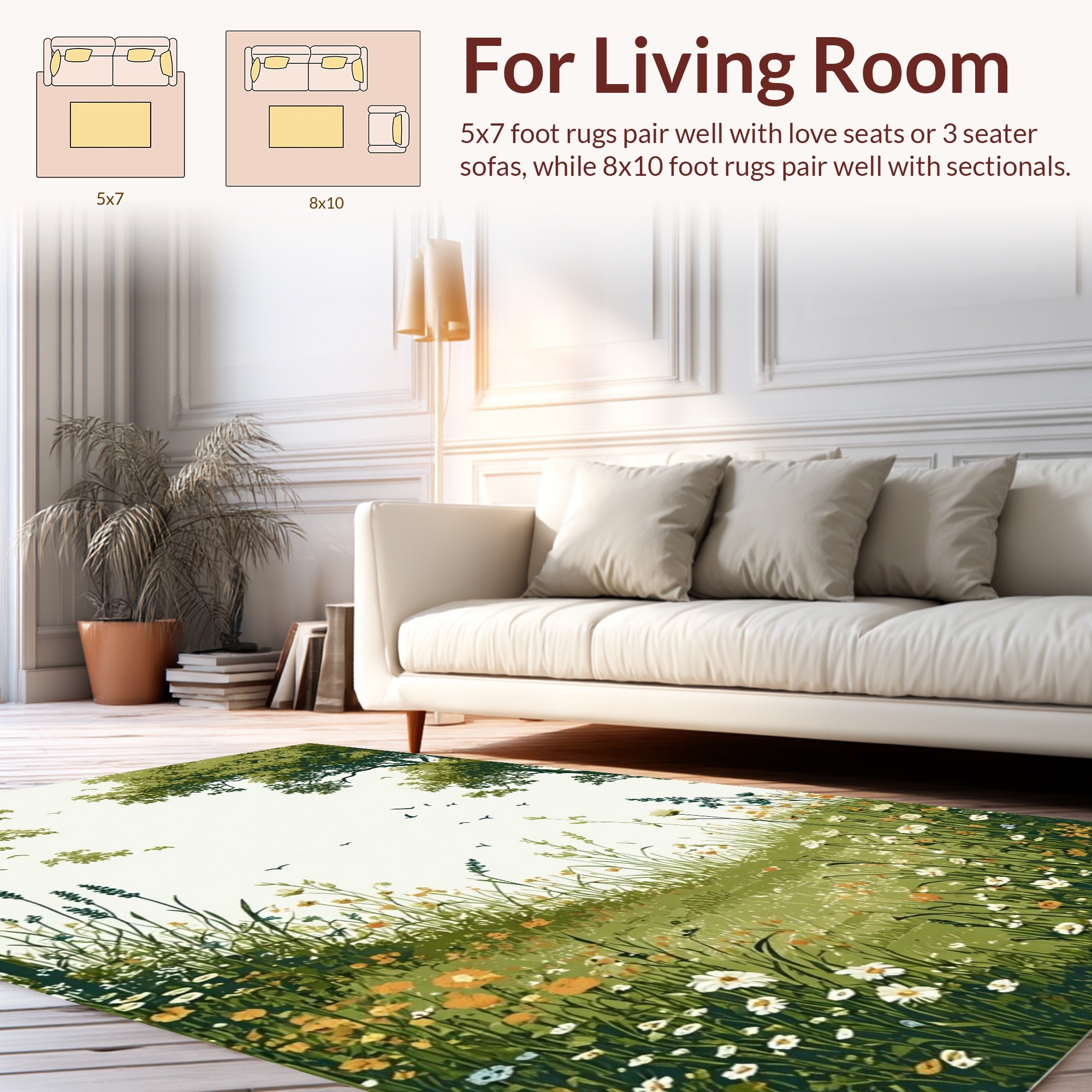 Wildflower Meadow with Birds Pattern Rug