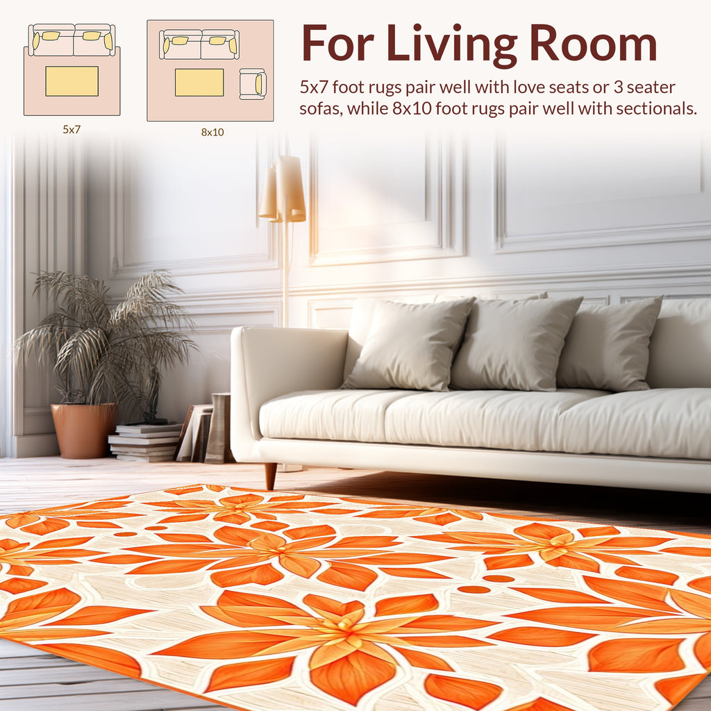 Vibrant Orange Floral Pattern Design Rug