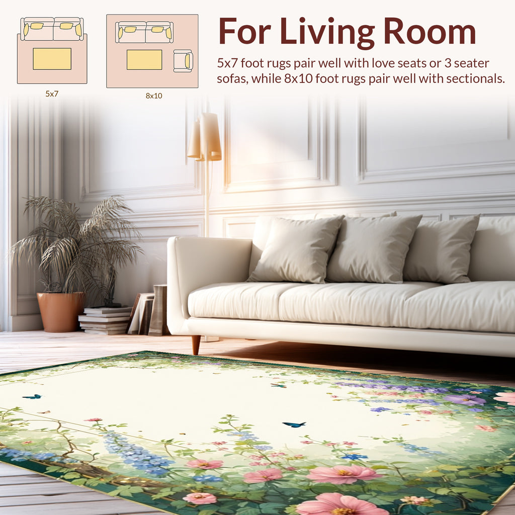 Whimsical Garden Butterflies Blossoms Rug