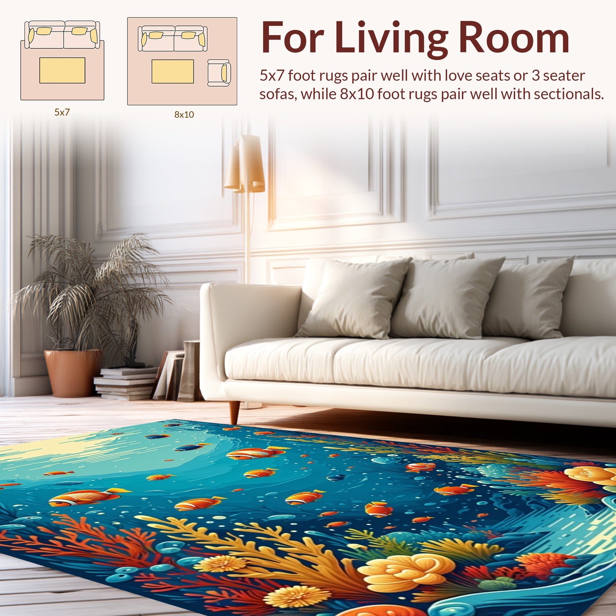 Vibrant Coral Reef Fish Scene Rug