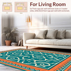 Teal Orange Floral Intricate Pattern Rug