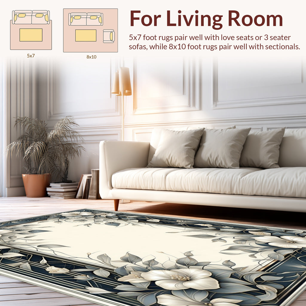 Elegant Floral Vine Art Deco Pattern Rug